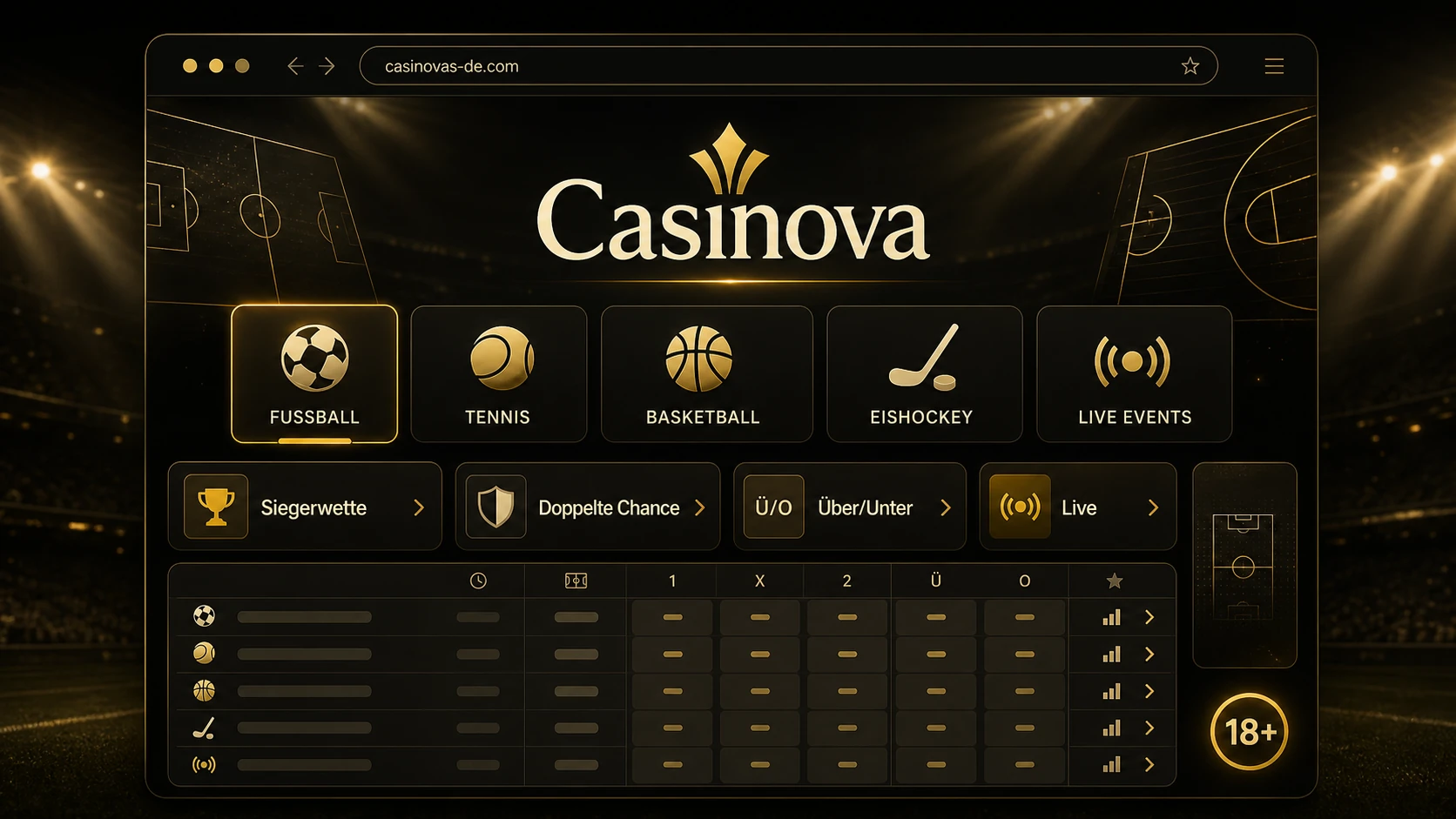 Sportarten und Wettmärkte bei Casinova